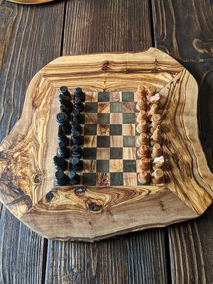 Unique Olive Wood Backgammon and Chess Board Game Set Medium