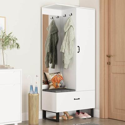 Entryway hall tree with coat rack 4 hooks and storage bench shoe cabinet  white - Yahoo Shopping