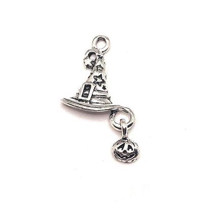 4, 20 Or 50 Bulk Silver Witch Hat Charms, Wizard Charm, With Pumpkin,  Halloween