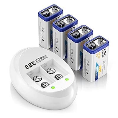 EBL 4-Pack 9V Batteries Li-ion 9 Volt Rechargeable Batteries with