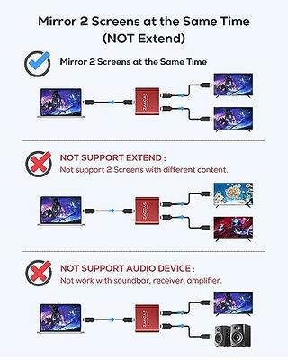 MT-VIKI HDMI Splitter 1 in 2 Out, 4K 1X2 HDMI Splitter for Dual Monitors  Duplicate/Mirror Only, Supports 3D 4K@30Hz Full HD 1080P for PS4/Xbox/Fire  Stick/Blu-Ray 