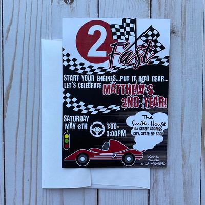 Growing Two Fast Birthday Invitations Racing Cars Party 