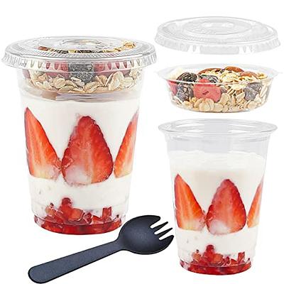 12 oz Clear Plastic Dessert Cups with Lids (Set of 50) Small Disposable  Parfait Cup, Dome Lid - No Hole, 12-Ounce Party Fruit Containers, Banana