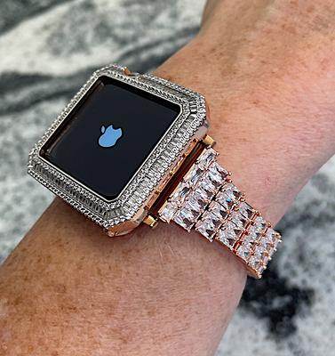 Black Apple Watch Band and or Lab Diamond Bezel Iwatch Mens 