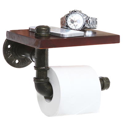 AIDILI Rustic Farmhouse Toilet Paper Holder with Shelf - Farmhouse