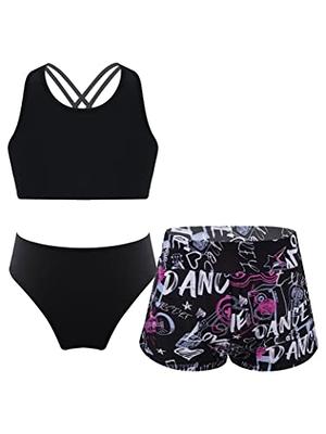 Hedmy Girls Athletic Bikini Set Tropical Print Bathing Suit 3 Piece  Swimsuit Sports Bra Swim Briefs Shorts Set Letters 12 Years - Yahoo Shopping