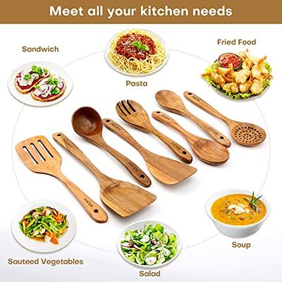 Zulay Kitchen (6 Pc Set) Teak Wooden Cooking Spoon Sets in Smooth