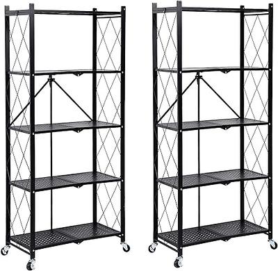 3-Tier Heavy Duty Foldable Metal Rack Storage Shelving Unit with Wheels  Moving Easily Organizer Shelves Great for Garage Kitchen Holds up to 750  lbs