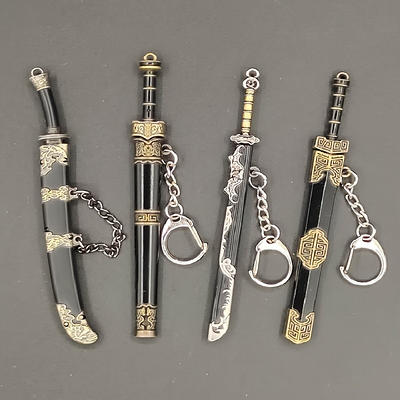 Mini Toy Samurai Knife Key Chain, Toy Metal Weapon Sword Keychain Key Ring,Temu