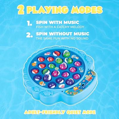 Fishing Game Play Set - 45 Magnetic Fish, 8 Poles & Rotating Board On-Off  Music - Family Children Backyard Colorful Toy Games for Kids and Toddlers  Age 3 and Up