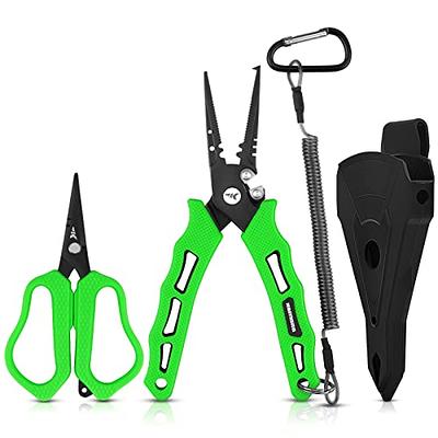 SAMSFX Fishing Pliers Fishing Gear with Rubber Handle, Lanyard