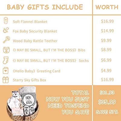 Baby Shower Gifts, Baby Boy Gifts Basket Includes Newborn Blanket Baby  Lovey Security Blanket Wooden Rattle Toy, Funny Baby Bibs Socks & Greeting  Card