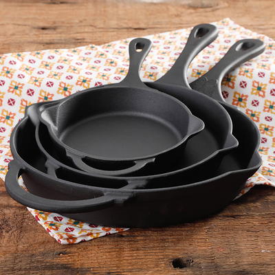 Sunnydaze Pre-Seasoned 3-Piece Cast Iron Skillet Fry Pan Set