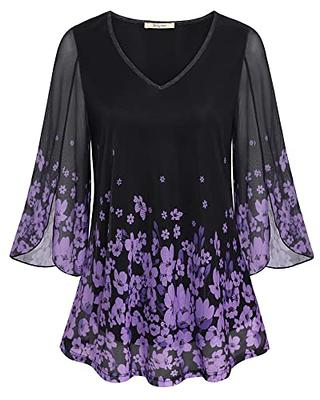 Bebonnie Dressy Tops for Evening Wear, Plus Size Bell 3/4 Sleeve Summer  Spring Fashion 2023 V Neck Chiffon Blouses & Button-Down Shirts Loose Fit  Flowy Swing Tunic Tops Deep Violet XXL 
