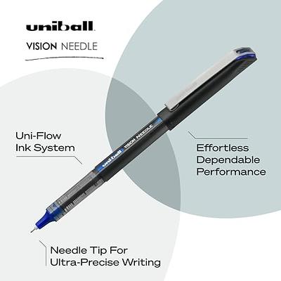 Uniball Vision Needle Rollerball Pens, Blue Pens Pack of 12, Micro