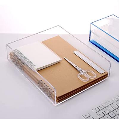 SANRUI Paper Organizer for Desk,Acrylic Stackable Letter Tray, Clear Paper Tray, Desk Tray Organizer Paper Sorter for Office,Home or School,2-Pack