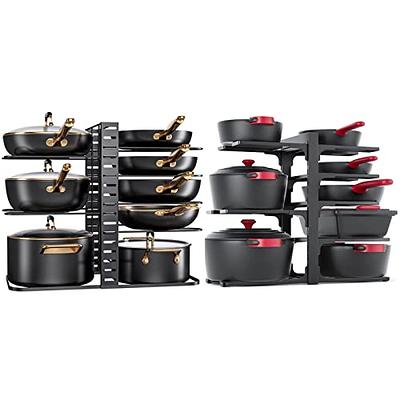 mudeela Pan Organizer Rack for Cabinet, Pot Rack with 3 DIY Methods,  Adjustable Pots and Pans Organizer under Cabinet with 8 Tiers, Larg