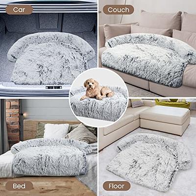 Calming Dog Bed Fluffy Plush Dog Mat for Furniture Protector with Removable  Washable Cover for Large Medium Small Dogs and Cats (Large, Light Grey)