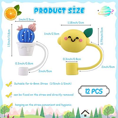 12 Pcs Animals Silicone Straw Covers Cap Reusable Straw Tip Covers Straw  Topper Drinking Straw Cover Cute Straws Plugs for 6-8 mm Straws, Birthday