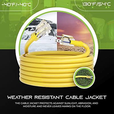 Iron Forge Cable 100ft Outdoor Extension Cord, Lighted with 3 Electrical  Power Outlets - 12/3 Gauge SJTW Heavy Duty Extension Cable, Yellow in Color  - 3 Pronged with Grounded Plug for Improved Safety 