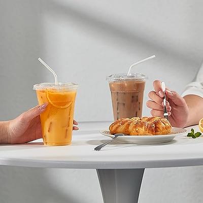 Comfy Package 16 oz. Crystal Clear Plastic Cups With Flat Lids [100 Sets] 