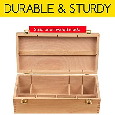 7 Elements Wooden Art Supply Storage Organizer - Large Beechwood Artist Tool Box with Drawer