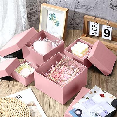 Square Paper Nesting Gift Boxes with Lids, 4 Assorted Sizes (Pink