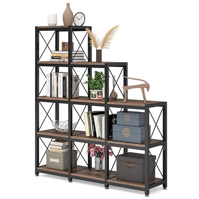 Tribesigns Brown Metal 12-Shelf Ladder Bookcase (39.37-in W x 70.86-in H x 11.81-in D) | HOGA-K0055