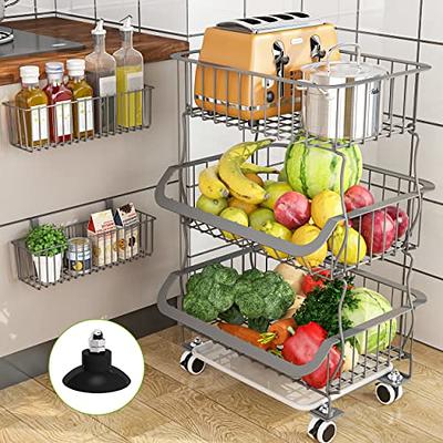 1Easylife 3-Tier Fruit Basket, Metal Wire Basket Cart with 2 Free Baskets, Black