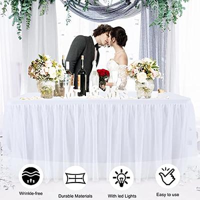 Black Tulle Tutu Table Skirts for Rectangle or Round Tables 6ft Black Table Cloth with LED for Birthday Party Banquet Wedding