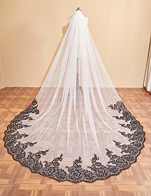 EllieWely 1 T Cathedral Length Floral Lace Appliques Wedding Bridal Veil  Ivory - Yahoo Shopping