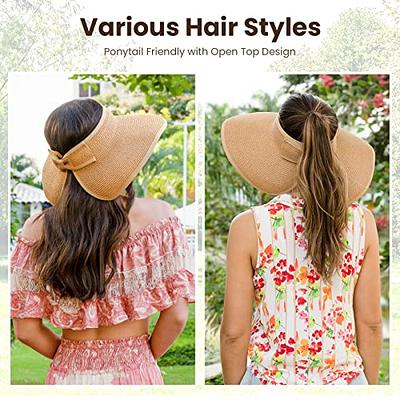 Summer Sun Visors for Women Wide Brim Roll Up Straw Beach Sun Visor Hats  Womens Sun Hat Women Beach Hats for Women Foldable Sun Hats for Women,  Natural Visors for Women 