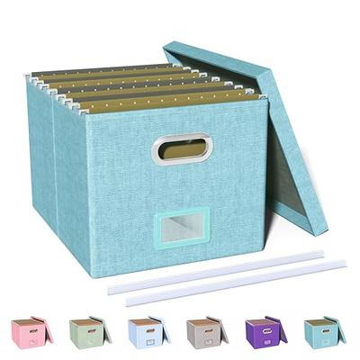 Huolewa Upgraded Portable File Organizer Box with Lid, Large Linen Hanging  Office Document Storage Box with Lid, Collapsible Filing&Storage Box for