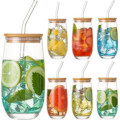 Hyperspace 4Pack Glass Tumblers with Bamboo Lids and Straws, 24 OZ