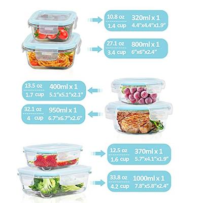 Anchor Hocking TrueSeal Glass Food Storage Containers with Airtight Lids,  2-Cup, Mineral Blue, Pack of 6