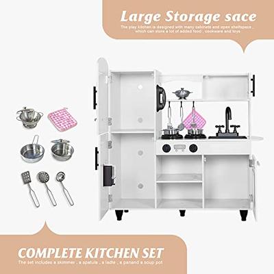 Costway Kids Corner Wooden Kitchen Playset with Cookware Accessories