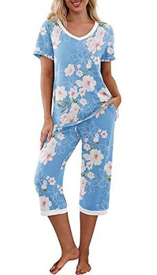 HOTOUCH Womens Pajama Set Plaid Short Sleeve Top Pants Sleepwear Plus Size  Pjs Ladies Loungewear Sets Pjs Black XL