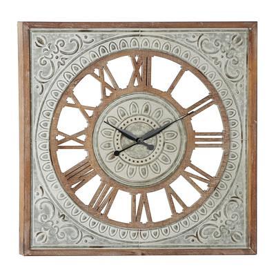 Vintage Wood Wall Clock With Typography Brown - Olivia & May : Target