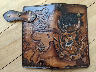 Crow Skull Mens 3D Genuine Leather Wallet Hand-carved 