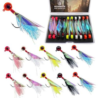 Dovesun Crappie Jigs, Jig Heads with Feather Hand-Tied Marabou Jigs Ice, Fly  Fishing Lures 10 Colors 1/8oz Fishing Hair Jigs for Panfish Sunfish Walleye