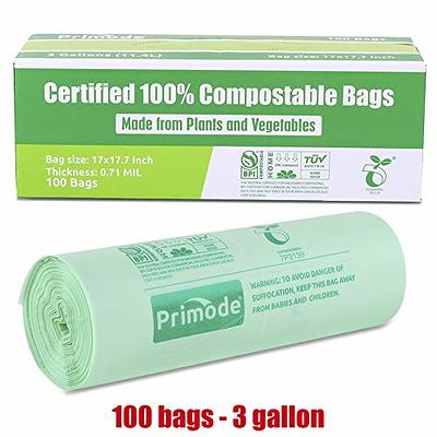 Primode 100% Compostable Bags 13 Gallon, Tall Kitchen Biodegradable Trash  Bags, 100 Count, Extra Thick 0.87 Mil. ASTMD6400 Food Scrap Yard Waste  Compost Bags, Certified by BPI and TUV - Yahoo Shopping
