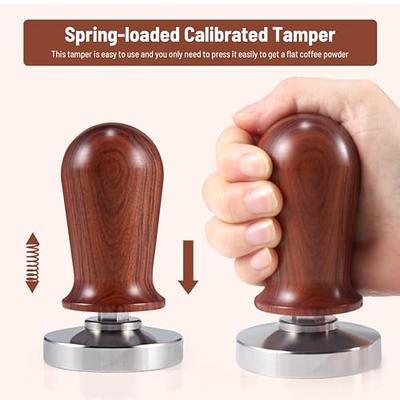 58mm Espresso Coffee Tamper & Stirrer Set - Wooden-Handle Spring-loaded  Calibrated Tamper with Premium Stainless Steel Base for Espresso Machine