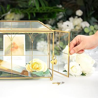 12.6x5.9x9 inches Large Glass Card Box Handmade with Slot and Lock, Wedding  Card Boxes for Reception, Graduation, Gift Cards, Party, Brass Geometric  Terrarium, Golden Decorative Box 