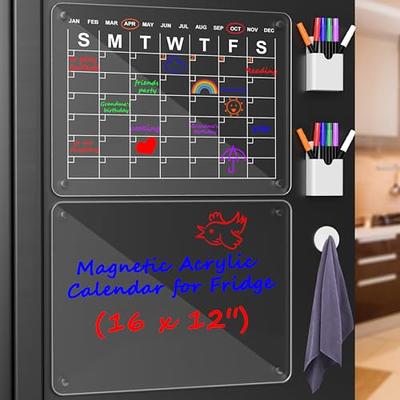 Tmtamye Acrylic Magnetic Calendar for Fridge, 12x16 Clear Acrylic  Magnetic Dry Erase Planning Board of Monthly Calendar for Refrigerator with  8