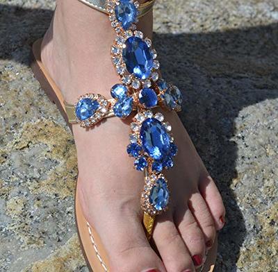 ZhuLinFeng Women'S Rhinestone Gladiator Sandals Flat Wedding Sandals Gem  Pearl Sparkling Bridal Bridesmaid Sandals Blue Bohemian Sandals Size 7 -  Yahoo Shopping