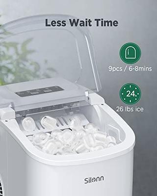Silonn Ice Makers Countertop, 9 Cubes Ready in 6 Mins, 26lbs in 24Hrs, Self-Cleaning Ice Machine with Ice Scoop and Basket, 2 Sizes of Bullet Ice
