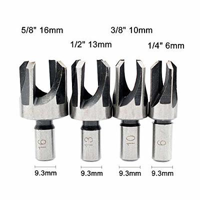 Wood Plug Cutter Set, 6mm + 10mm + 13mm + 16mm / 1/4 3/8 1/2 5/8  Straight and Tapered Drill Bit Cutting Tool for Woodworking 