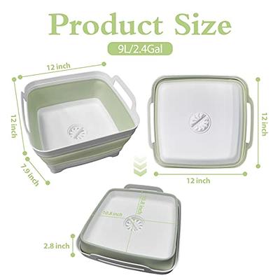 Collapsible Dish Basin with Drain Plug Portable Wash Basin Foldable Sink Tub  Space Saving Kitchen Storage Tray for Camping, RV, Vegetable Washing 9L  Capacity 