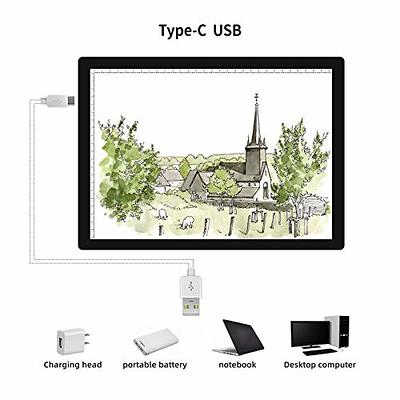 Rechargeable A4 LED Light Pad with Padded Case, YINGWOND Tracing Light Box  w/Riser Stands and Paper Clip, 6 Levels of Brightness, Type-c Cable