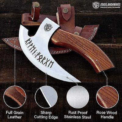 2023 Brand New Solid Creative Wooden Handle Kitchen Tools Small Viking Axe  With Sheath Multi Purpose Stainless Steel Anti Pizza Knife Hot 20%off